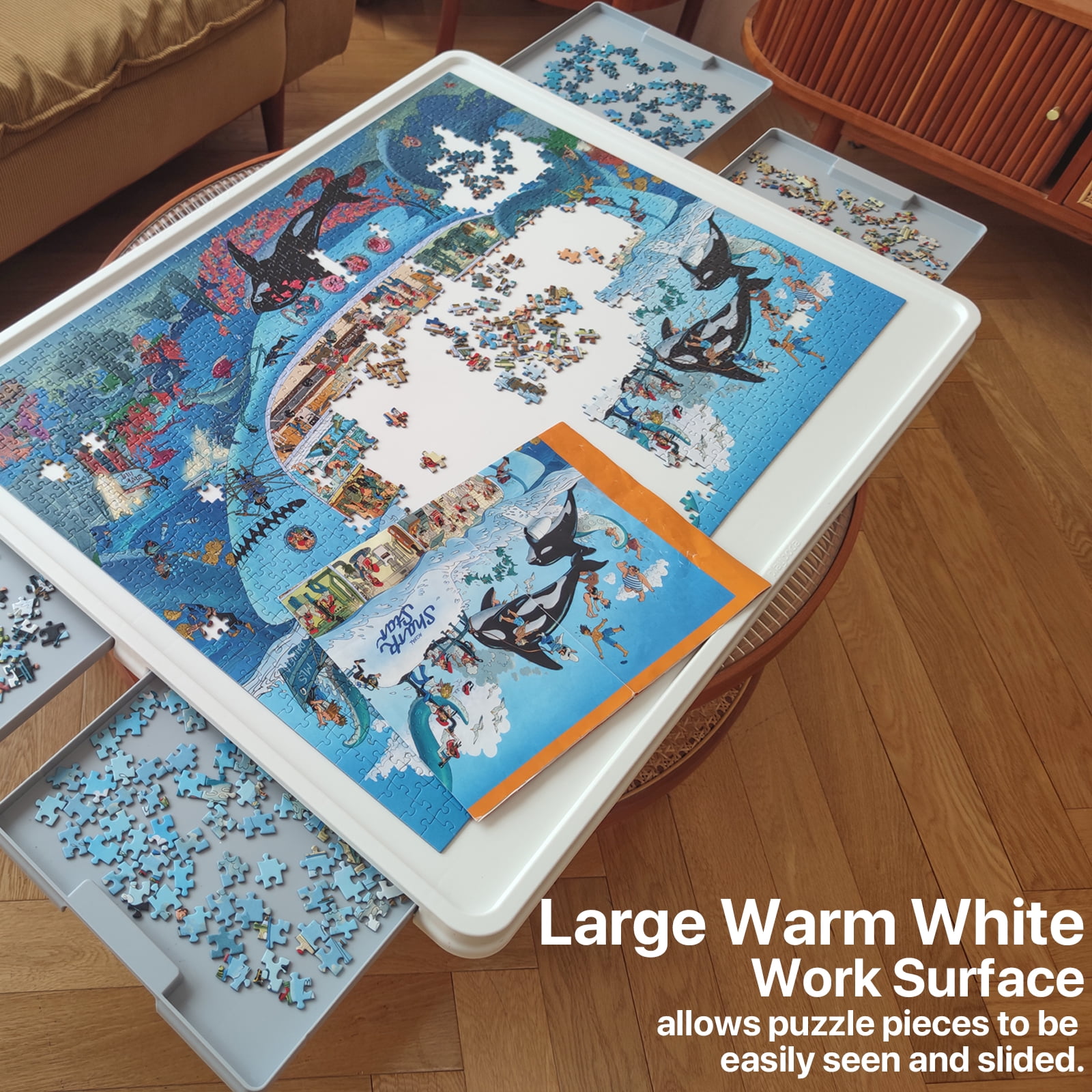 Playboda 1500-Piece Puzzle Board with 4 Drawers and Protective Mat, PVC + ABS Material, 35 x 27 Inches (88.9cm x 68.58cm), Upgraded Rotating Puzzle Board, Ideal Gift for Mom