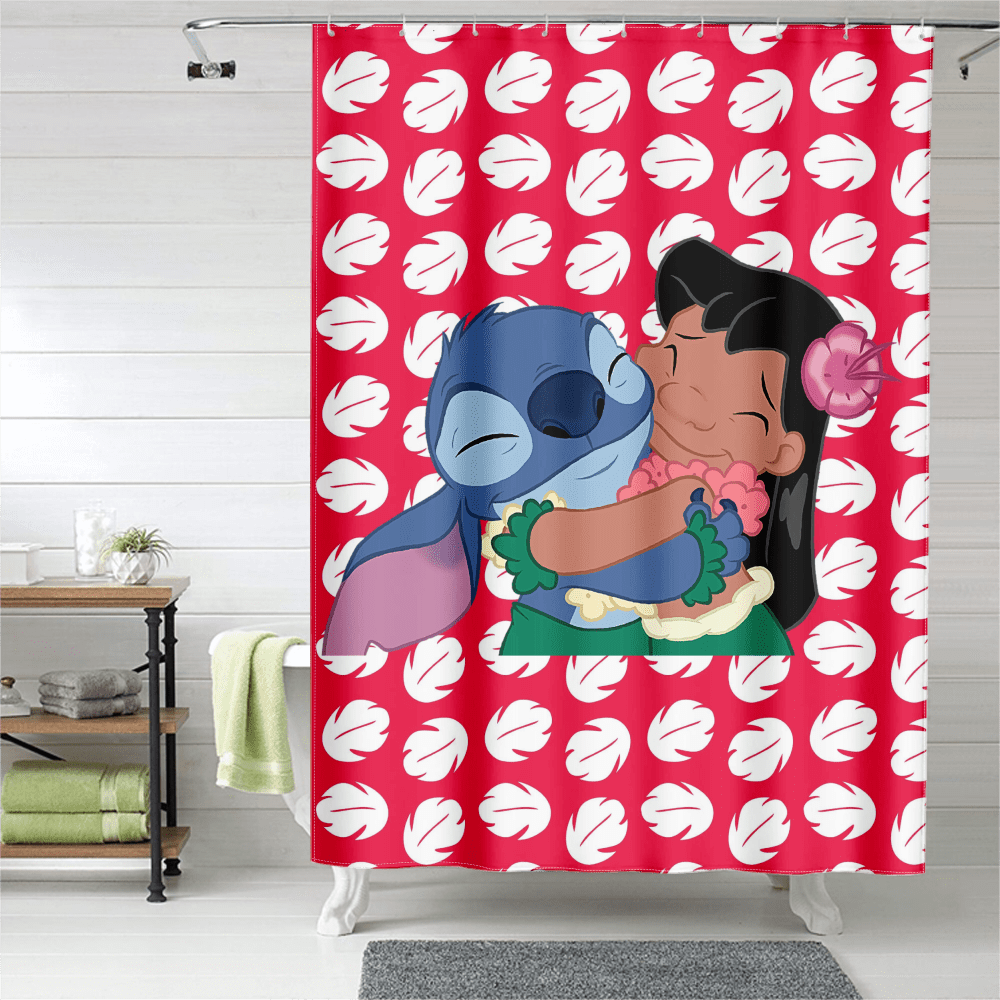 Lilo & Stitch Shower Curtain Liner Cartoon Bathroom Decor Curtain with