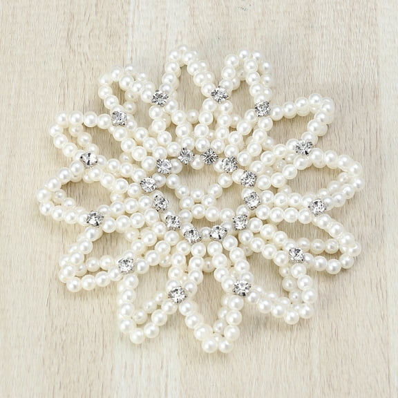 Elastic Hair Snood Net Handmade Crochet Pearl Hairnet Headdress for Dance Performance White