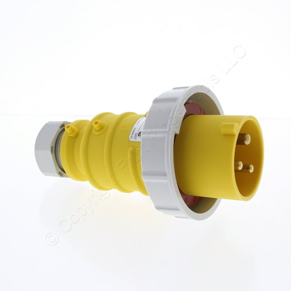 Hubbell 330P4W Yellow Watertight IEC 309 Pin & Sleeve Male Plug 30A 125VAC 2P3W