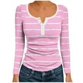 thumbnail image 3 of VgaVtl Long Sleeve Womens Plus Tshirts Fall Winter Womens Top Slim Layering Striped Leisure Pink Workout Shirts,S, 3 of 6