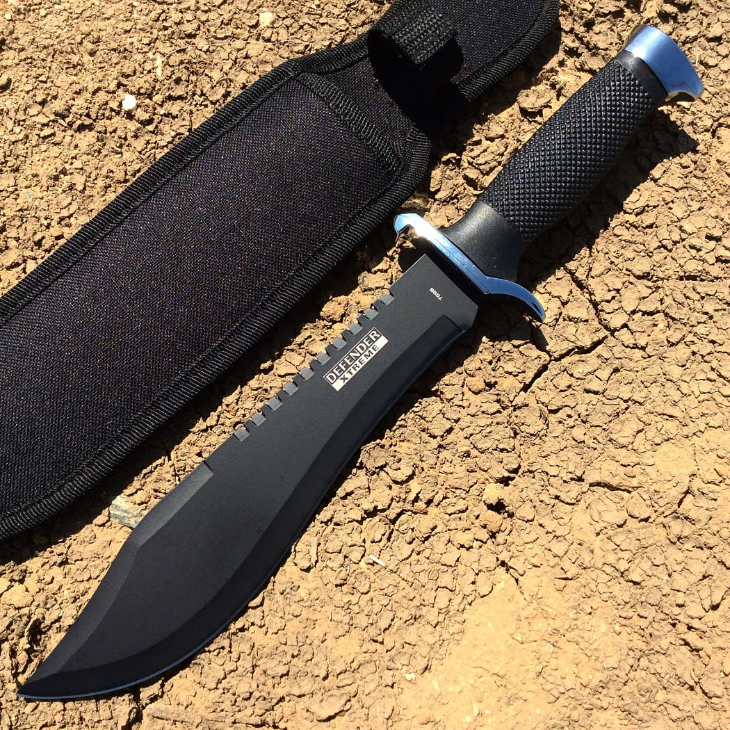 13" Defender Xtreme Serrated Blade All Black Hunting Knife with Sheath