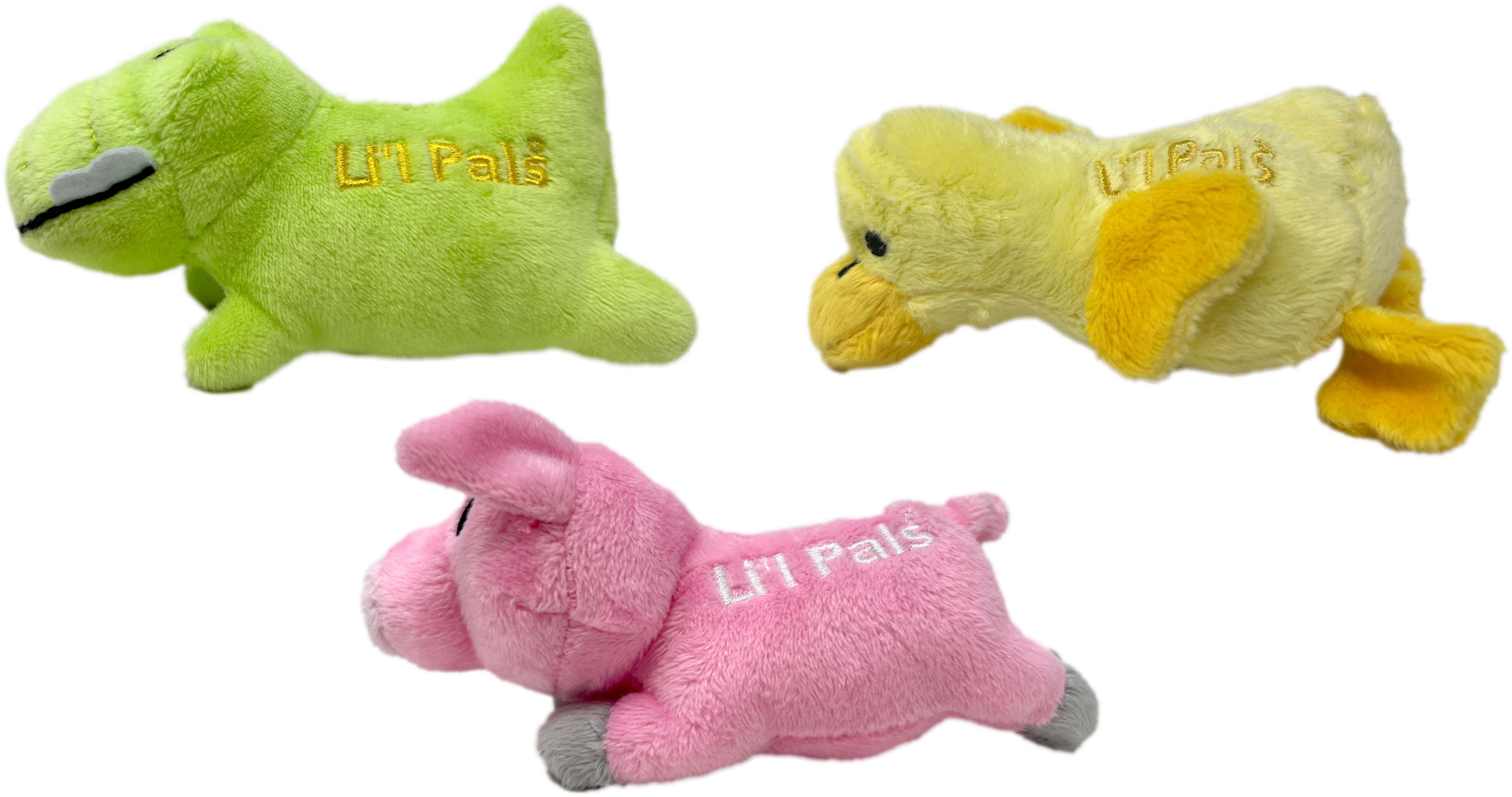 Li'l Pals Small Dog Squeaky Toy Variety Pack, Pink Pig, Green Gator & Yellow Duck (3 Pack) + MerlinsMart Zine