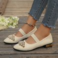 thumbnail image 5 of Willtoo Women's Vintage Mary Jane Flat Pumps Low Block Heel Slip On Shoes Elegant Rhinestone Pearl Decor Strap Casual Dress Shoes, 5 of 5