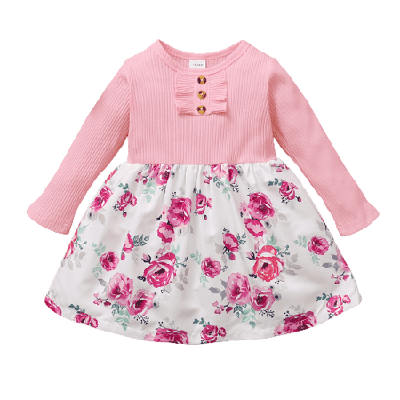 

Kucnuzki 2T Toddler Baby Girl Winter Dress Causal Dress 3T Toddler Girl Long Sleeve Solid Color Upper Ruffled Floral Skirt Layer Casual Elegant Dress Pink
