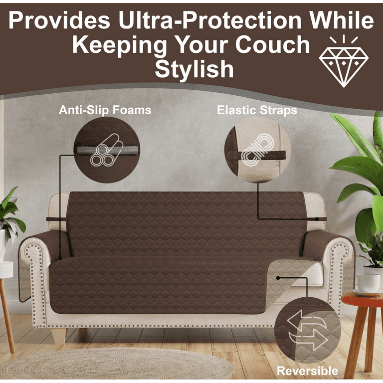 Sofa Covers, Reversible Quilted Water Resistant Slipcover Furniture  Protector for Cushion Couch, Washable Couch Cover with Non Slip Foam and  Elastic