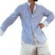 thumbnail image 1 of Camisas Vaqueras Para Hombre Camisa con botones de manga larga a rayas informales de lino y algodón con cuello levantado para hombre (Blue, L), 1 of 7