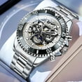 thumbnail image 3 of OLEVS Automatic Watches for Men Skeleton Self Winding Mechanical Fashion Dress Chronograph Moon Phase Stainless Steel Waterproof Luminous Mens Wrist Watches Gift Reloj Para Hombre, 3 of 16