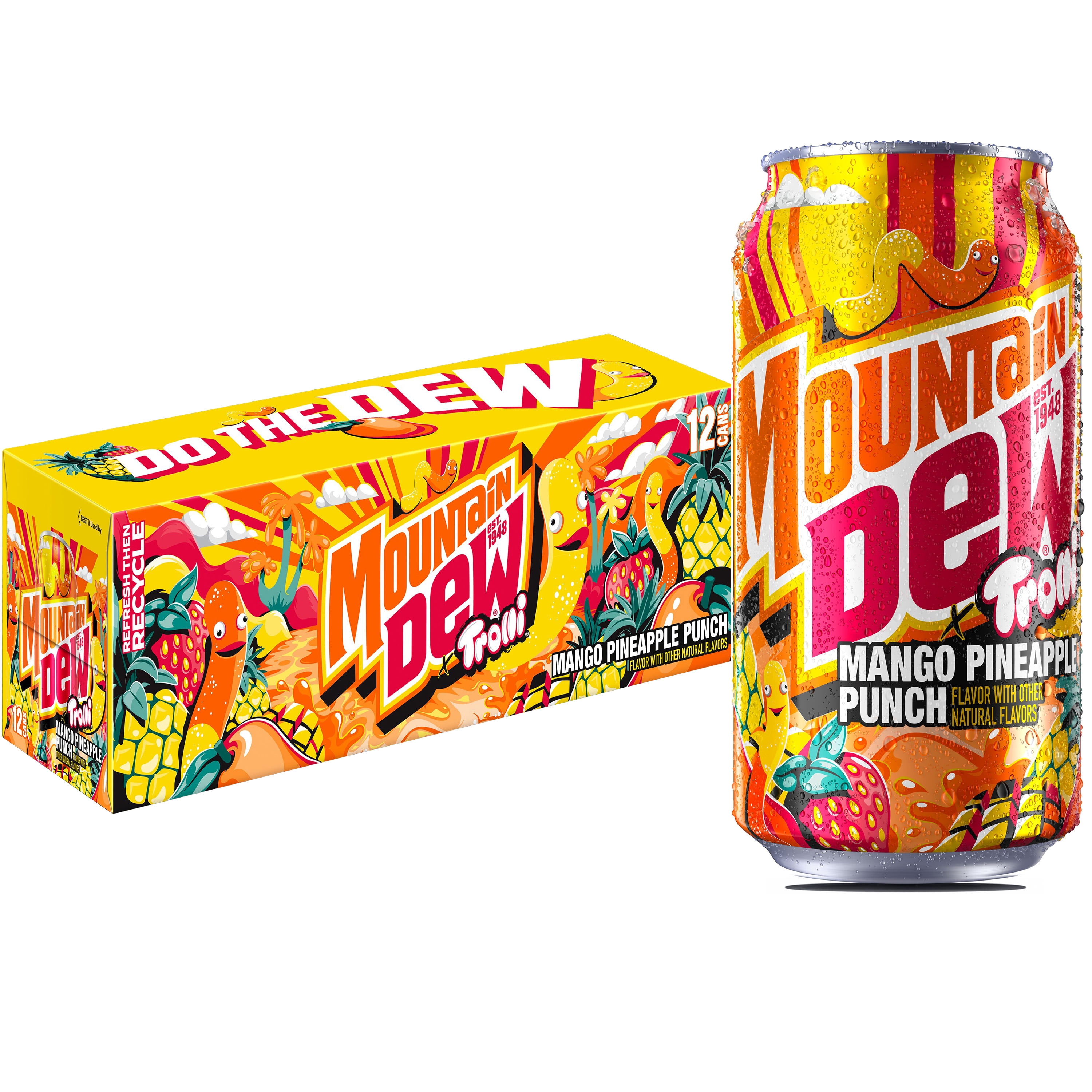 (4 pack) Mountain Dew x Trolli Mango Pineapple Punch 12 fl oz, 12ct Can