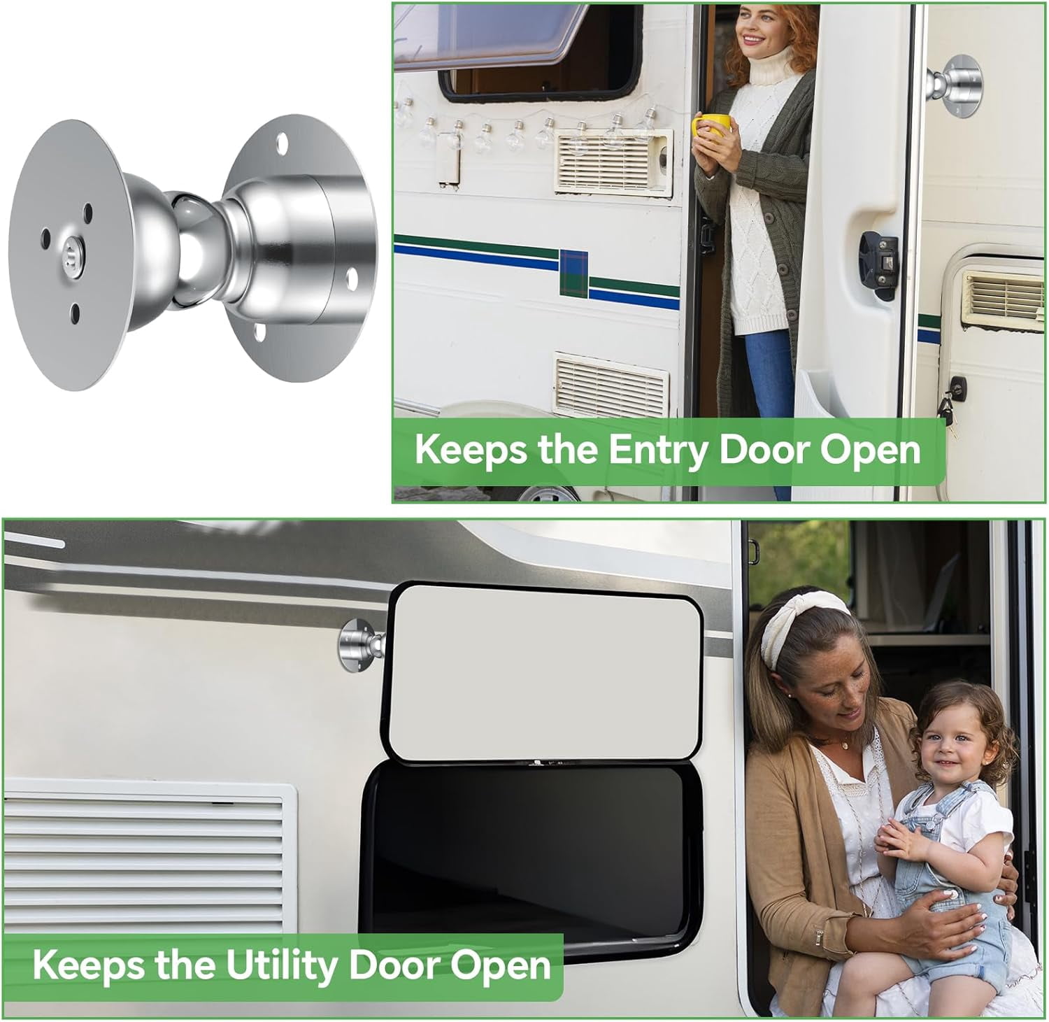 JJEAN-RV Magnetic Door Stop for Door Holding & Stopping, Easy Install Non-Obtrusive Design, Flexible Mounting Options for Older Homes & Uneven Doors, Protects Walls, Suitable for All Rooms (Silver)