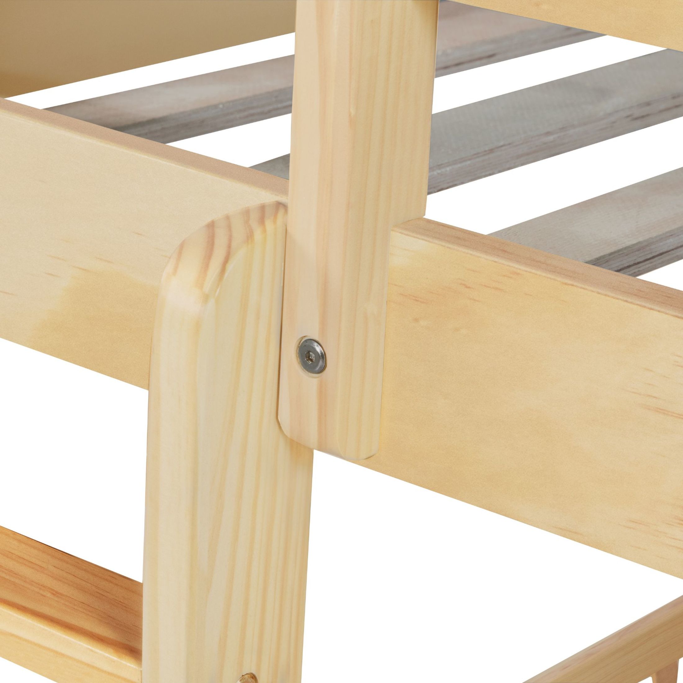 Noble House Twin Over Twin Floor Bunk Bed, Solid Pine Wood Frame with Slide, Convertible Ladder & Guardrails, Natural