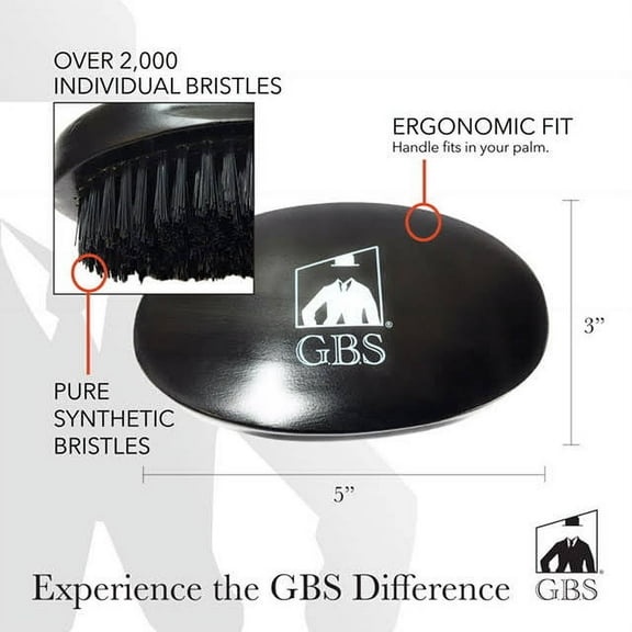 GBS Premium Edition Pure Synthetic Bristle Beard Brush   bag Over 2,000 Bristles 3"x5" ergonomic High Gloss Handle Fits in Palm/Hand. Compliments any Oil, Balm, Conditioner Maintain, Groom & Shape