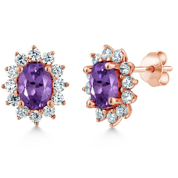 Gem Stone King 2.22 Ct Oval Purple Amethyst 18K Rose Gold Plated Silver Earrings