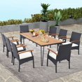 thumbnail image 1 of Costway 9 PCS Patio Rattan Dining Set with Acacia Wood Table, Cushions, 1.9" Umbrella Hole, 1 of 10