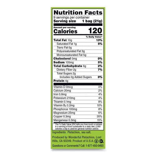 Paramount Farms Wonderful No Shells Pistachios, Roasted and Salted, 0.75 oz Bag, 9 Bags/Box, 4 Boxes/Carton