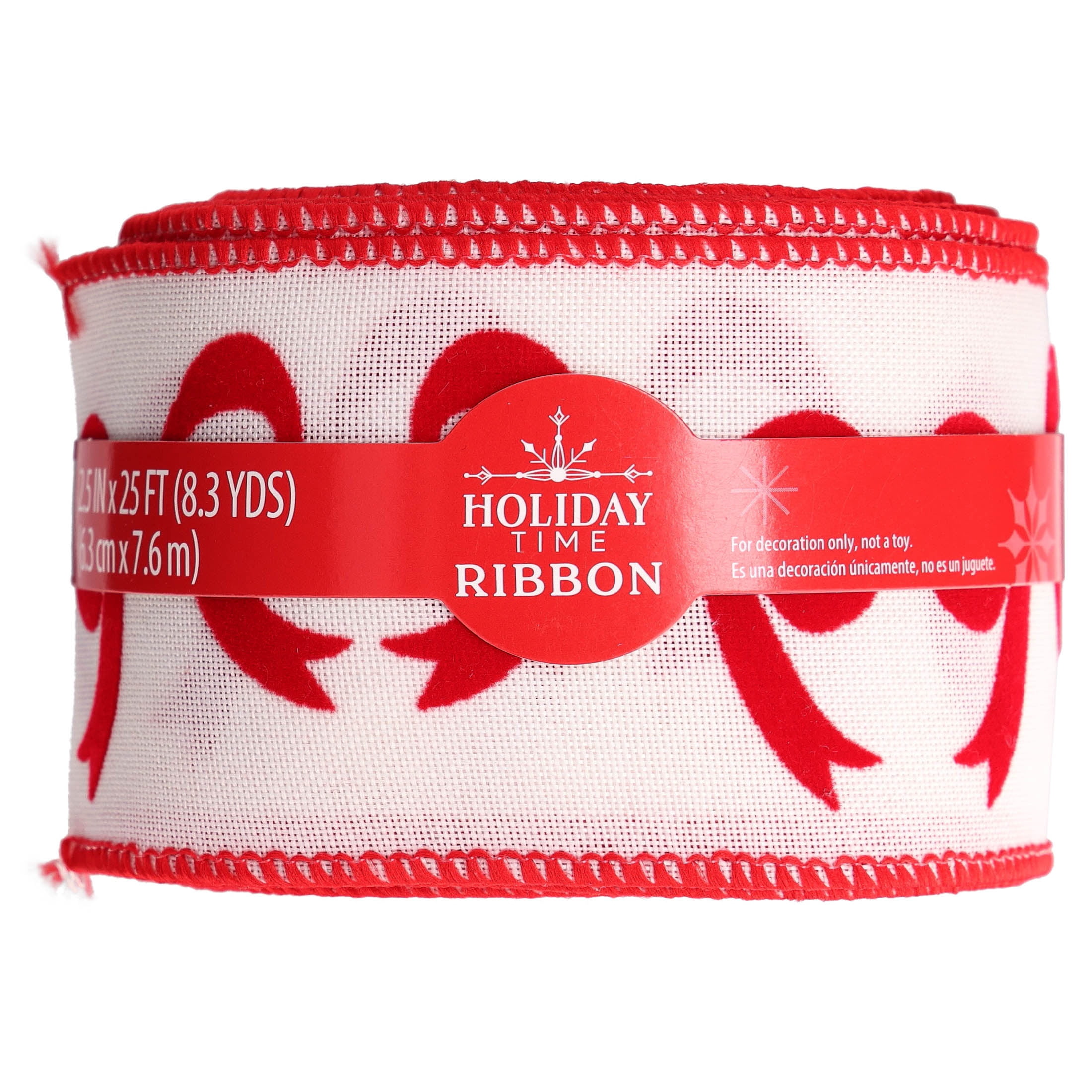 White and Red Bow Pattern Christmas Ribbon, 2.5" x 25', by Holiday Time