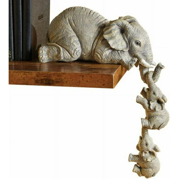 shiyou-Collectable Elephant Shelf Sitter 3Pcs Set, Mother Elephant Hanging Baby Elephants on The Edge, Mantelpiece Decoration, Hand-Painted Resin Figurines for Home Decor Gift