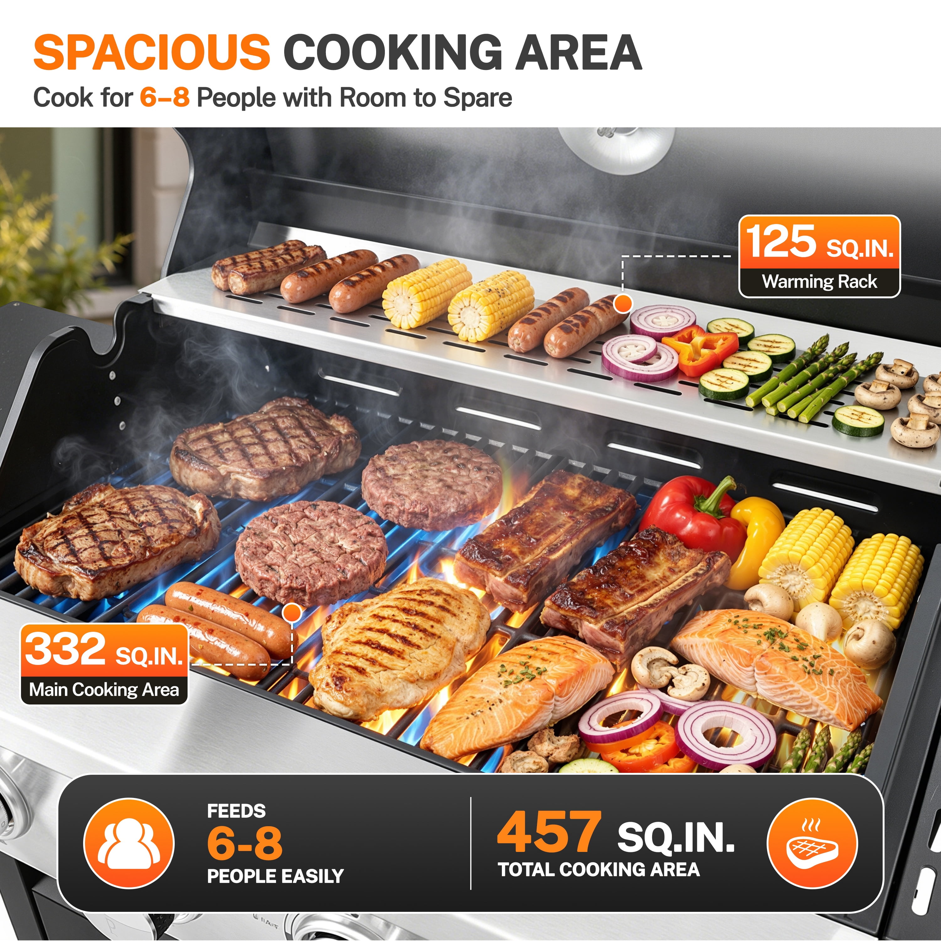 SEGMART 4 Burner Propane Gas Grill with Side Burner, 46,500 BTU Outdoor Cooking BBQ Grill with Porcelain-Enameled Cast Iron Grates, Equipped with Temperature, Tool Hooks, and Bottle Opener