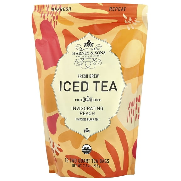 Harney & Sons Fresh Brew Iced Tea, Invigorating Peach, 15 Two Quart Tea Bags, 7.5 oz (212 g)