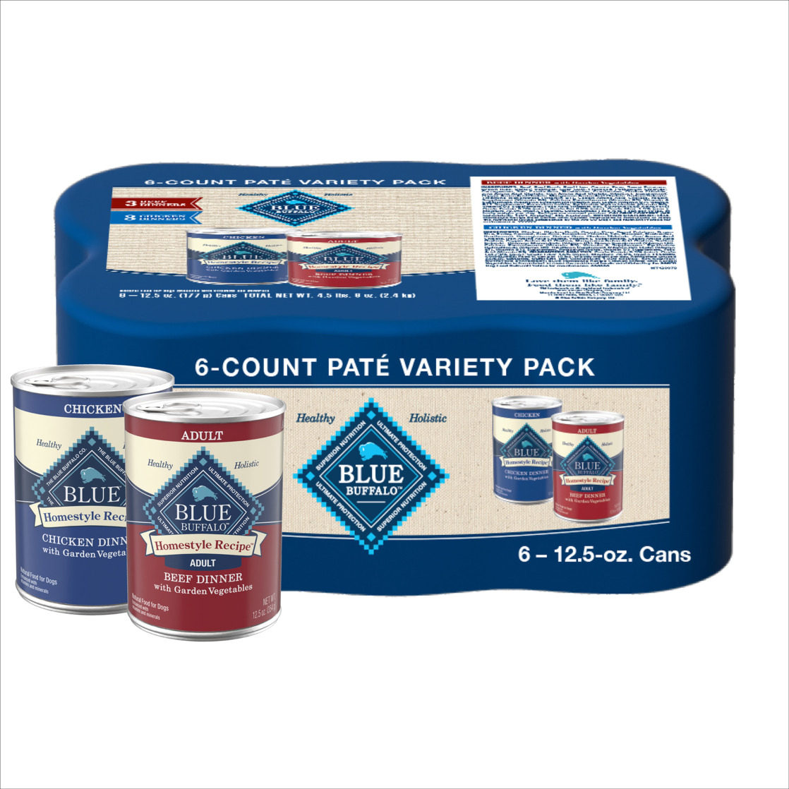 Blue Buffalo Homestyle Recipe Adult Wet Dog Food, Chicken and Beef Dinner Variety Pack