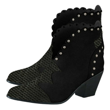 

Ladies Short-tube Boots Autumn & Winter Boots Shoes Chunkys Heeled Pointed Head Snake-print Fashion Short Martin Shoes