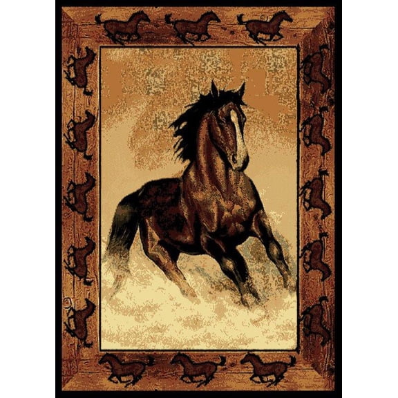 United Weavers Legends Area Rug 910-06930 Stallion Border Black 5' 3" x 7' 2" Rectangle