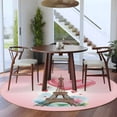 thumbnail image 4 of Valentine's Day Washable Round Area Rug 8 ft, Romantic Paris Tower Love Pink, Soft Non Slip Rugs Stain Repellent Indoor Felt Carpet for Living Dining Room Bedroom Home Office, 4 of 9