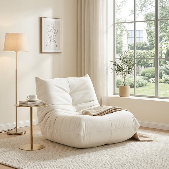 White Microfiber Accent Chair with Button Tufting - Comfy Living Room Furniture