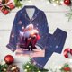 thumbnail image 2 of Gibobby camisones de talla grande Mujer Navidad manga larga solapa estampado completo vacaciones Casual Santa árbol copa de conjunto de pantalones (Azul marino, S), 2 of 3