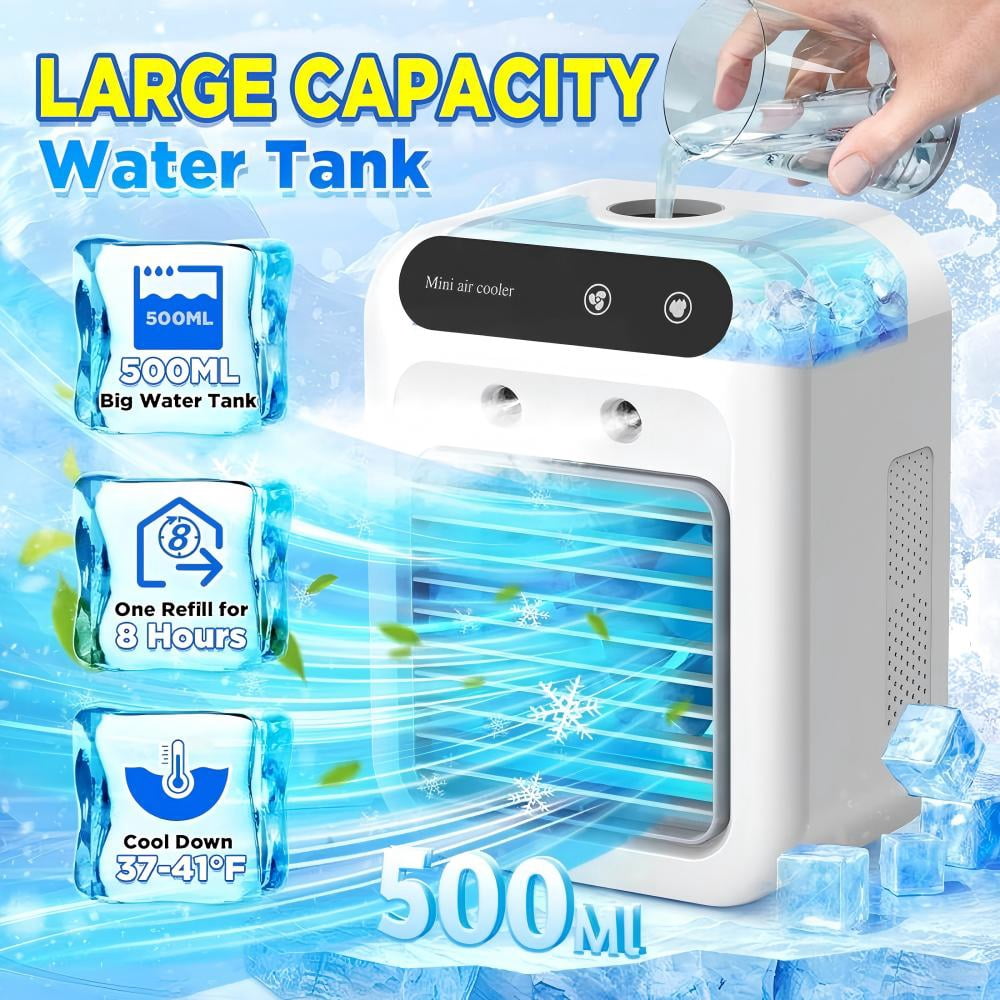 「MistPro 3-in-1 Portable Air Cooler | USB Rechargeable Personal Fan w/ 40Hrs Runtime & 2 Mist Modes | Evaporative Cooling for Bedroom/Office/Camping | Desktop & Outdoor Use」