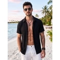 thumbnail image 3 of Men's Short Sleeve Button Down Shirt, Vertical Textured Stripe Casual Summer Beach Shirt, Lightweight Breathable Fashion Top with Front Pocket Black M, 3 of 8