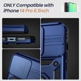 thumbnail image 7 of for iPhone 14 Pro Case with Screen Protector - Slide Camera Cover Phone Case with Ring Stand, Heavy Duty Military Grade Shockproof Rugged Bumper for iPhone 14 Pro Accessories Blue, 7 of 7