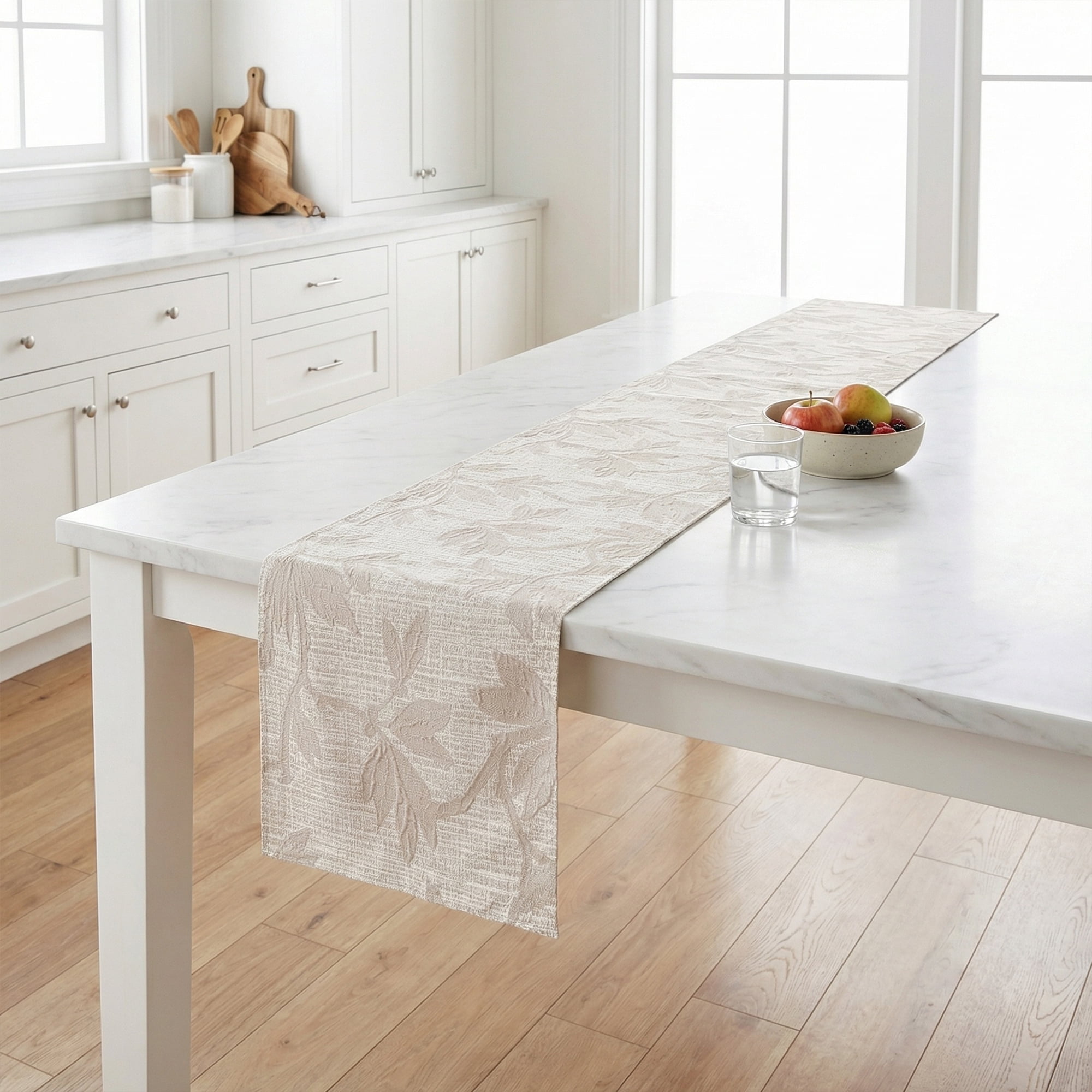 Unique Bargains Long Floral Polyester Table Runner for Kitchen Decor Gray 13.8"x106.3"