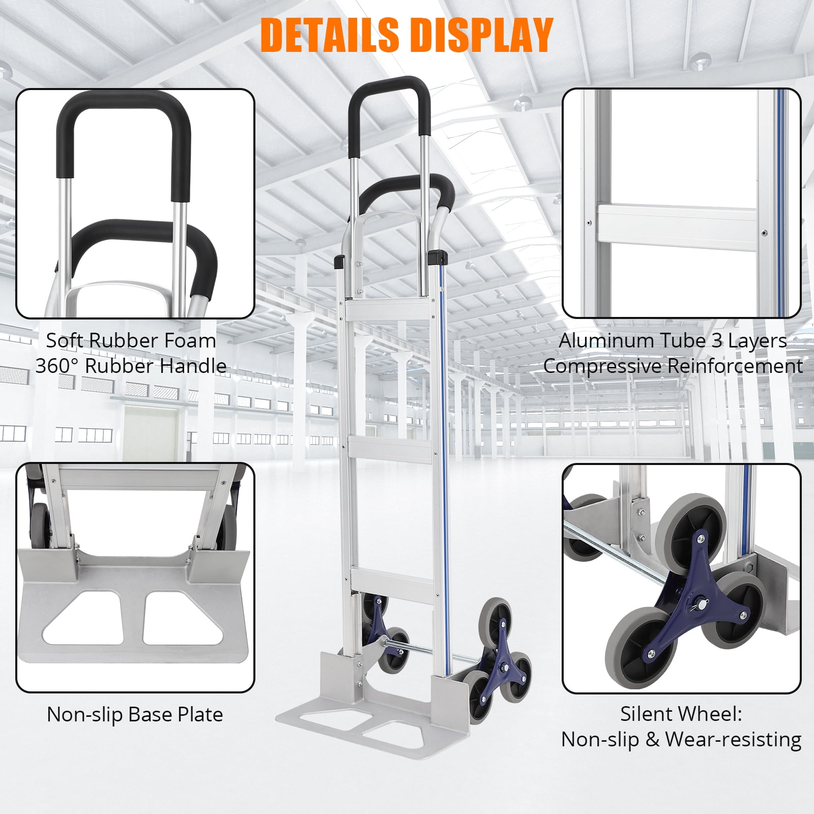 Mescukay Heavy Duty 650 lbs Hand Truck, 2-in-1 Convertible Design, Triangle Wheel Stair Climber, Aluminum Cart with Dual Handles for Moving, Warehouse, Shopping