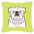 thumbnail image 3 of Checkerboard Pink White English Bulldog  Fabric Decorative Pillow, 3 of 3
