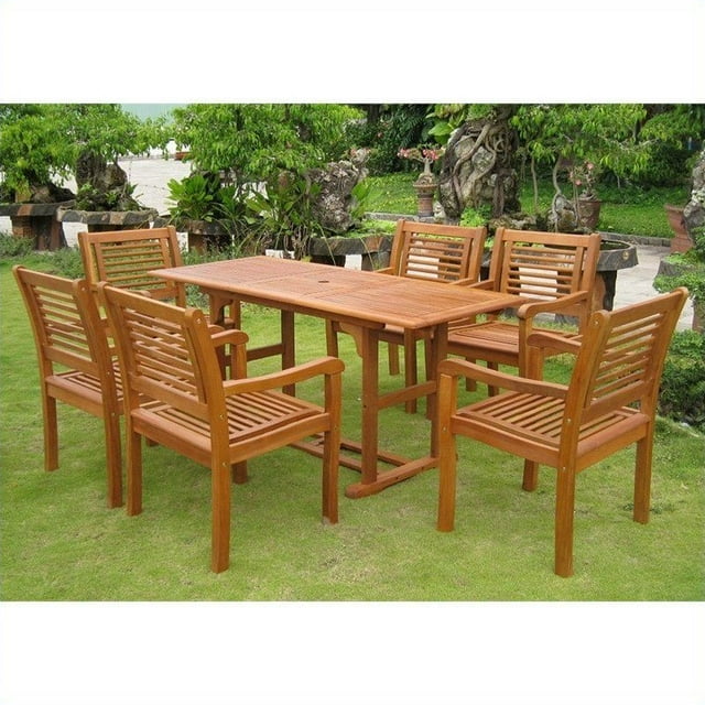 International Caravan Cervera 7 Piece Wood Patio Dining Set in Natural