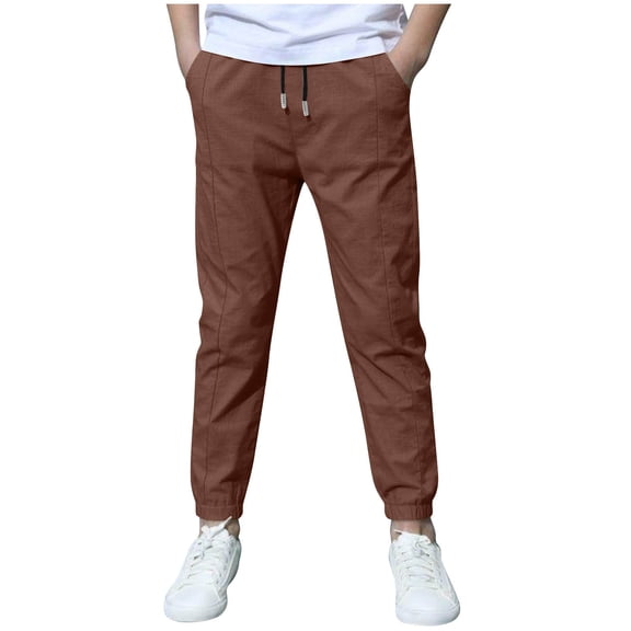 Ashirexll Boys Sweatpants Solid Color Cotton Linen Cuffed Casual Pants Sports Pull On Pants for 4-12 Years