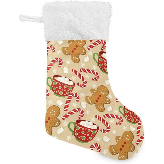 Coolnut Christmas Stockings 2 Pack Cute Christmas Holiday Gingerbread Hand Drawing Snowflake Xmas Stockings Socks 17.7 inch Fireplace Hanging Stockings for Family Christmas Decoration