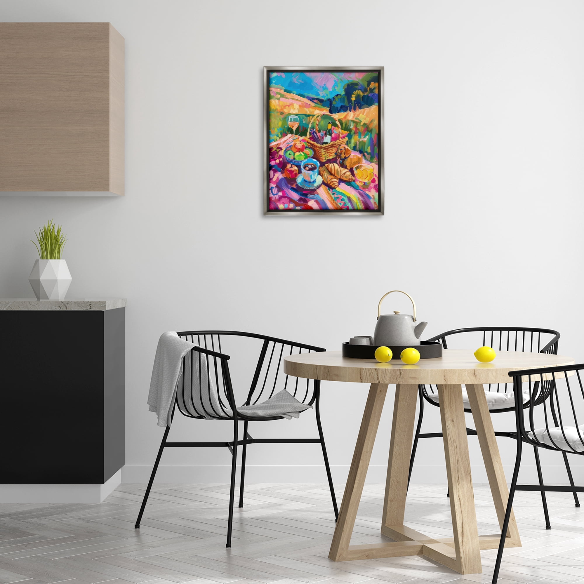 Stupell Industries Bright Impressionist Picnic Food & Beverage Painting Gray Floater Framed Canvas Art Print Wall Art, 17 x 21