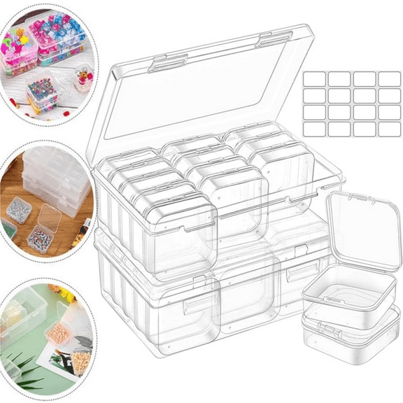 CCF Small Bead Storage Containers, 32pcs Clear Organizer Boxes with Hinged Lids for Organizing Craft and Jewelry