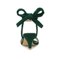 thumbnail image 2 of BLISSFUL STEP Women Open Toe Ankle Bow Tie Mid Heels Sandals Dark Green 6, 2 of 7