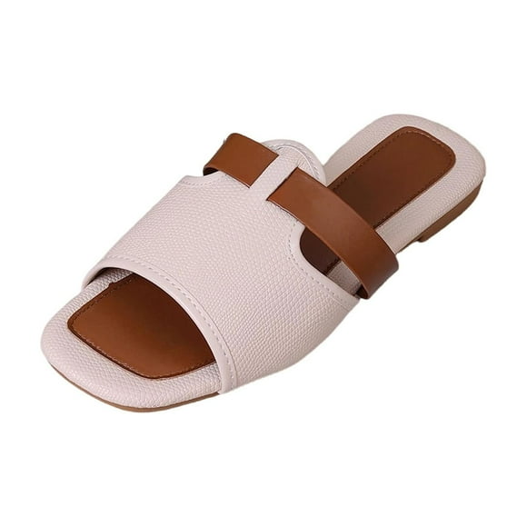 FRSASU Flat Sandals for Women Slide Sandals Summer Fashion Dressy Slip on Beach Shoes for Party Wedding Vacation Beige