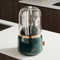 thumbnail image 2 of HBK Rotating Silverware Organizer with Lid - 7-Slot Kitchen Utensil Holder, Dust-Proof Cutlery Caddy with Drain for Countertop, Green, 2 of 8