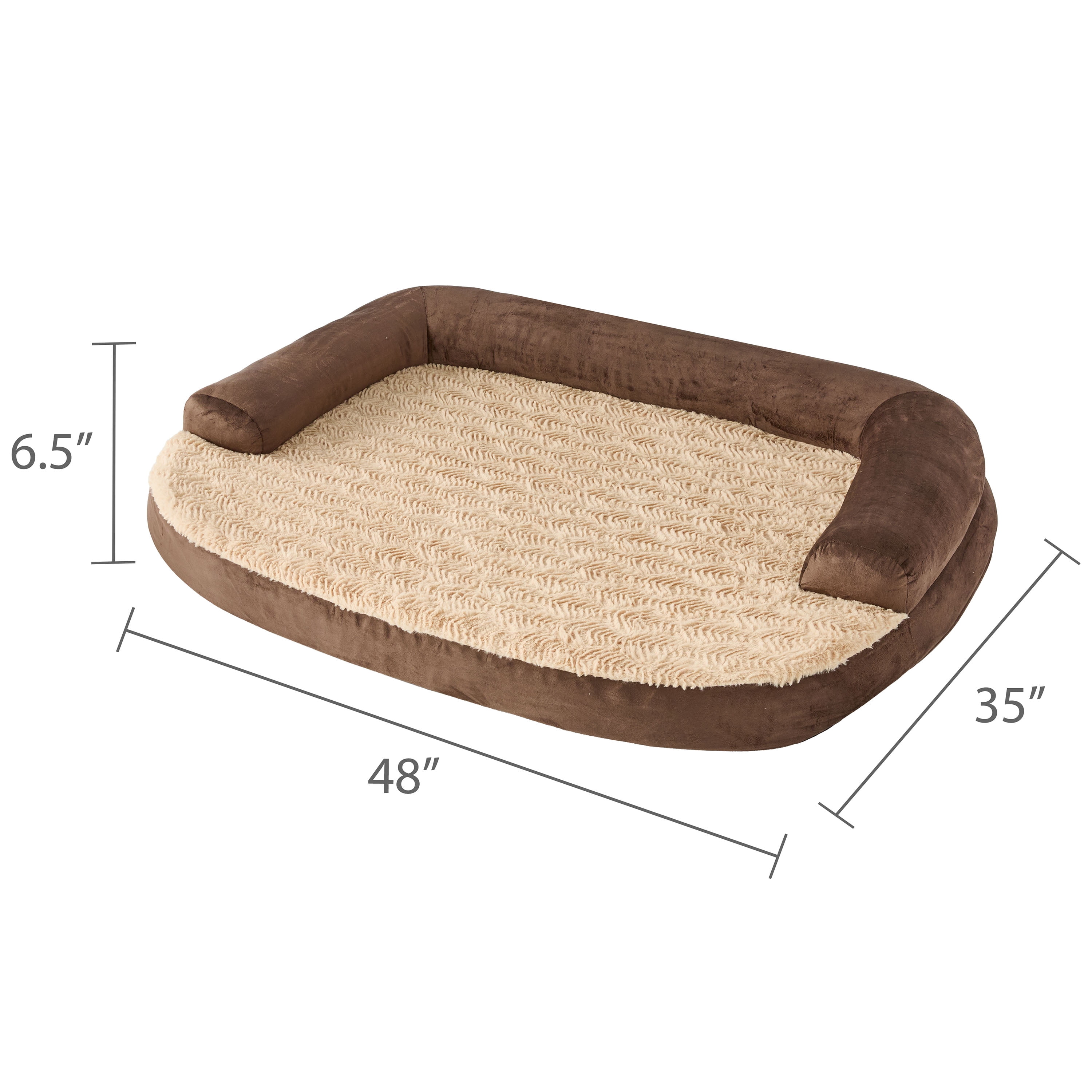 Vibrant Life Extra Large Round Corner Sofa Style Dog Bed, Brown, 35" x 48"