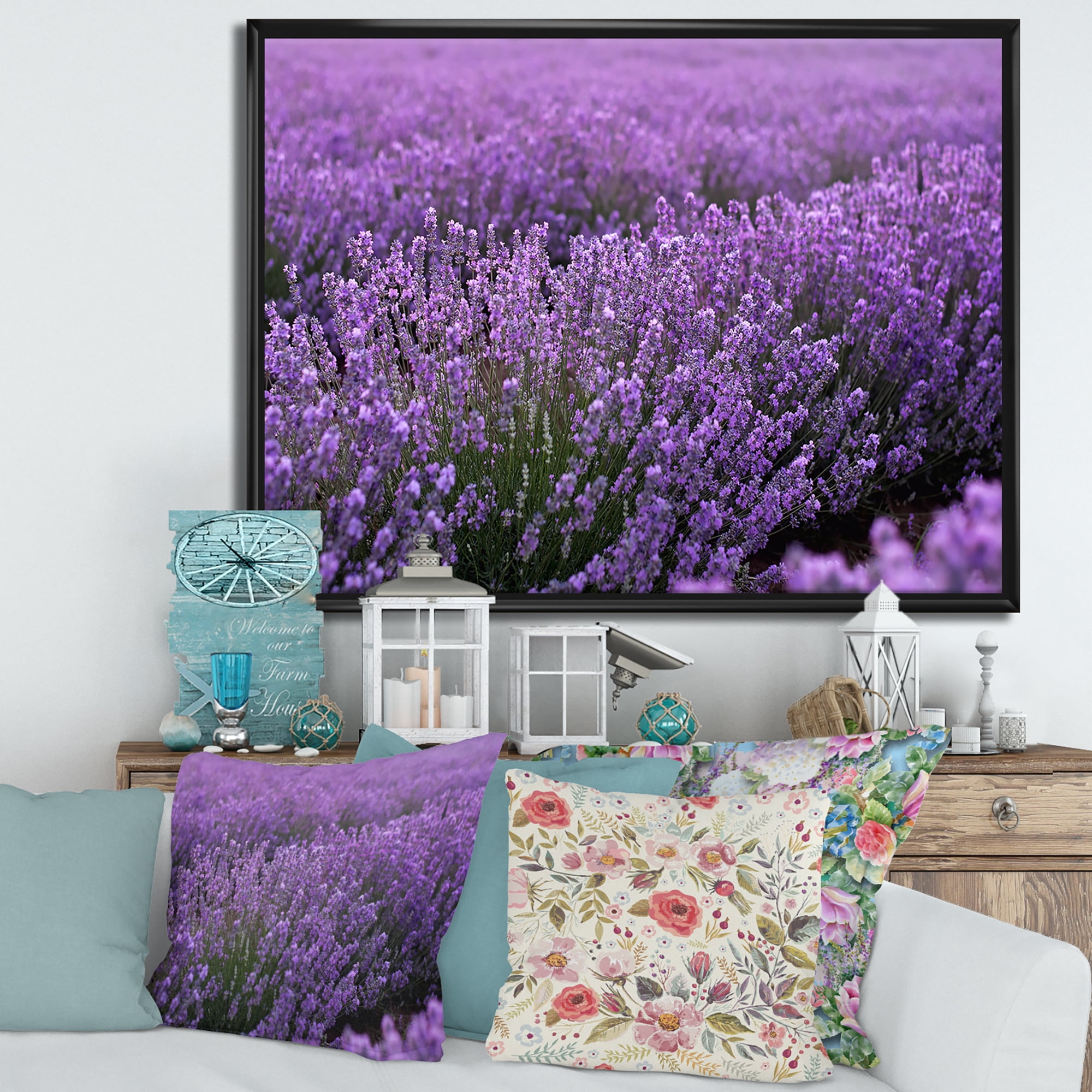 Designart 'Blooming Purple Lavender Meadow' Farmhouse Framed Canvas Wall Art Print