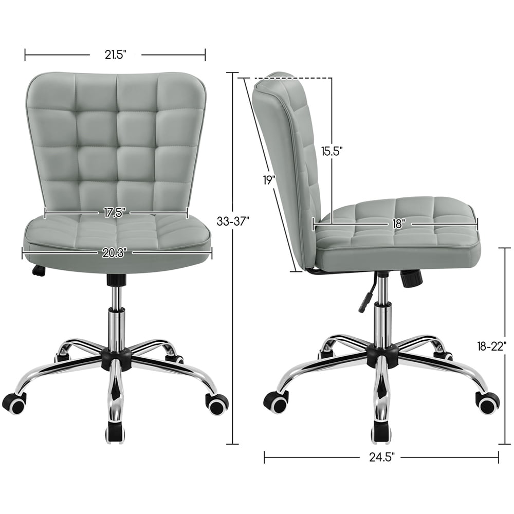 Yaheetech Modern Tufted Armless Desk Office Chair with Rolling Wheels, Light Gray