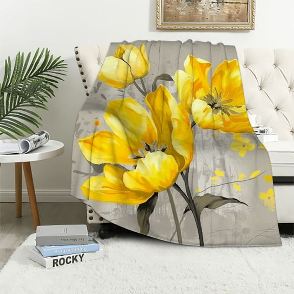 Pratyus Yellow Flowers Print Throw Blanket for Bed Sofa Living Room Decor All Seasons Long-Lasting Lightweight Velvet-Like Texture Blanket 40x50in