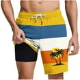 thumbnail image 2 of PNTUTB Summer Fashion Men's Striped Coconut Tree Print Elastic Drawstring Casual Lined Shorts with Pockets, 2 of 6