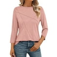 thumbnail image 1 of Staron Blouses d'Été pour Femmes en Liquidation Manches 3/4 Chemises Décontractées Amples Unies T-Shirts Basiques Col Rond Tendance, 1 of 6