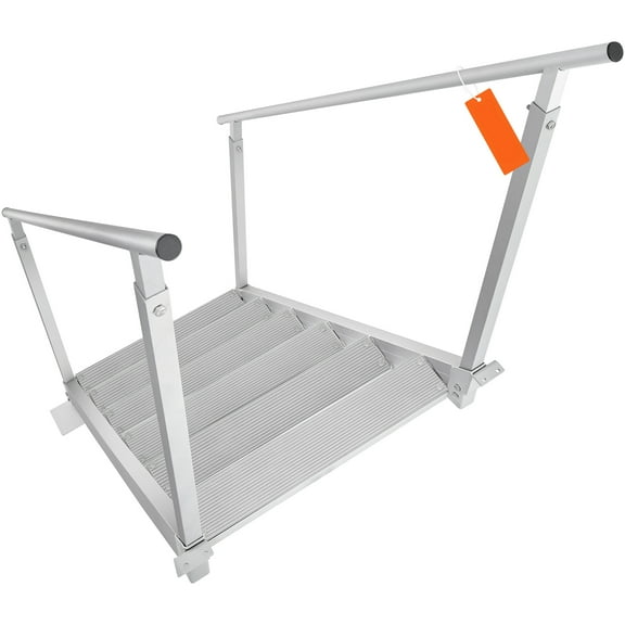 KFFKFF Adjustable Aluminum Dock Ladder, 43''-51'' Height, 500 lbs Capacity, 6-Step Design with Handrails & Nonslip Surface, Suitable for Boats, Pools, and Marine Access